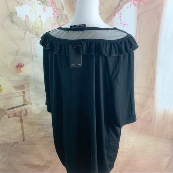 NEW Eloquii Ruffle Mesh Yoke Blouse in Black - Picture 8 of 10